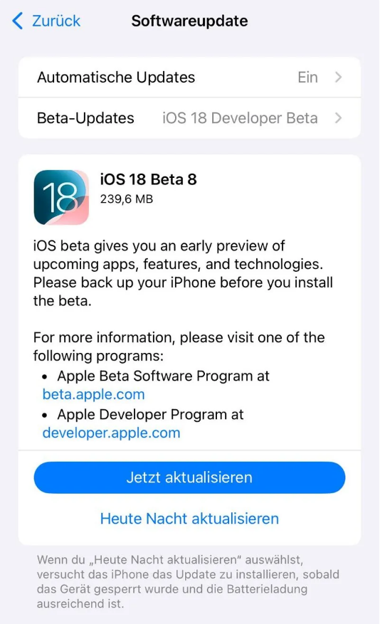 高坪苹果手机维修分享苹果 iOS / iPadOS 18 开发者预览版 Beta 8 发布 